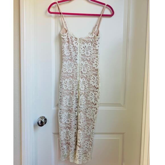 Nookie Ivory Paris Lace Midi Dress Small Bridal Cocktail Lacey Floral Mesh Sheer - Picture 6 of 11